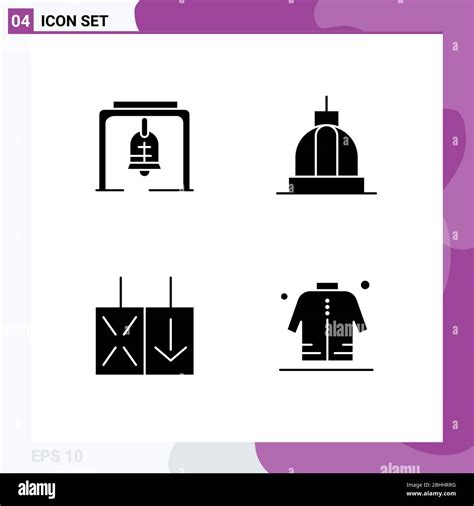 Set Of Vector Solid Glyphs On Grid For Alert Light Church Bell