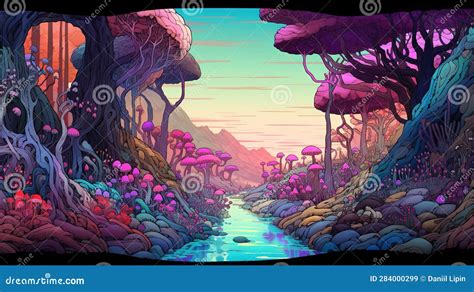 Colorful Mystical Forest. Illustration Painting Stock Illustration ...