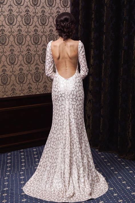 Sequin Wedding Dress In White Open Back Sleeves Bridal Gown Etsy In