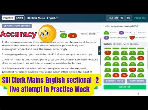 Sbi Clerk Mains English Sectional Test Live Attempt In Practice