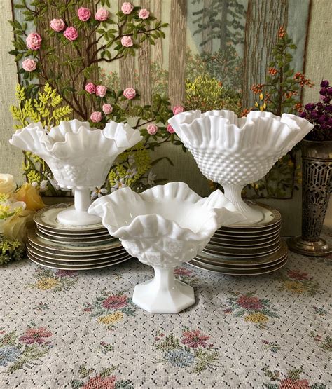 Milk Glass Bowl Milk Glass Candy Dish Vintage Bowl White Milk Glass Vase Hobnail Milk Glass