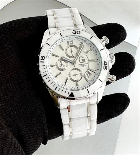 Gc Chronograph Full White Ceramic Silver Men Watch