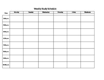 Weekly Study Schedule Template by Kris Blair | Teachers Pay Teachers