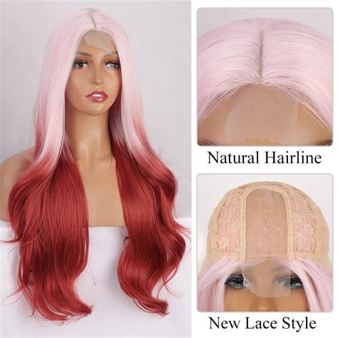 Synthetic Wigs For Black Women Ombre Pink Red Cosplay Wigs Long Wave