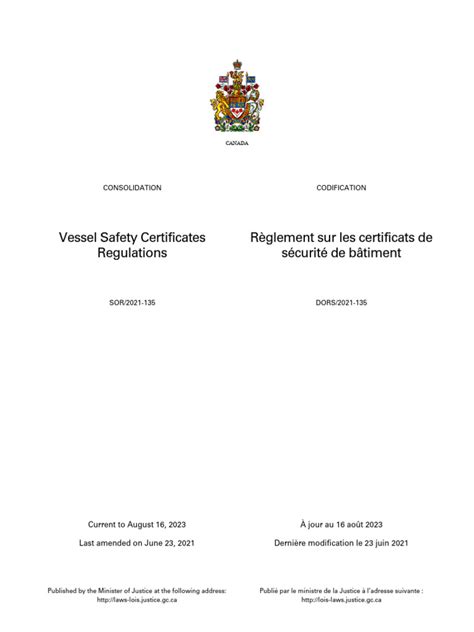 Vessel Safety Certificates Regulations | PDF