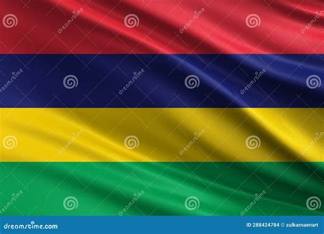 Mauritius Flag With Fabric Texture Official Colors 3d Illustration Stock Illustration