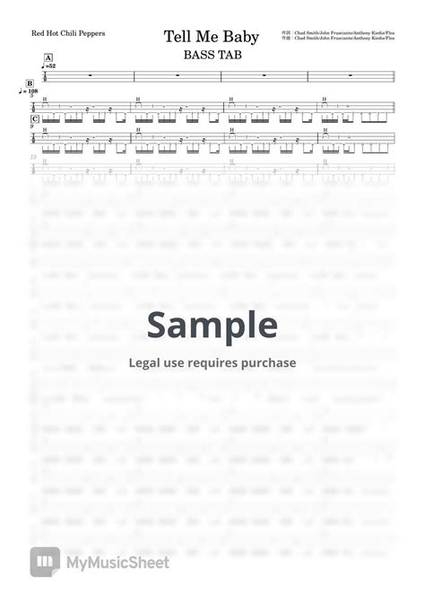 Red Hot Chili Peppers Tell Me Baby ベースTAB譜4弦ベース対応 악보 by 箱譜屋