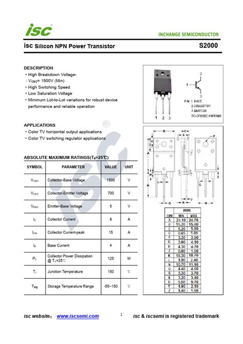 S Datasheet Transistor Equivalent Inchange