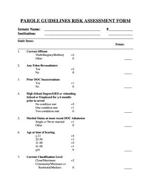 Fillable Online PAROLE GUIDELINES RISK ASSESSMENT FORM Fax Email Print