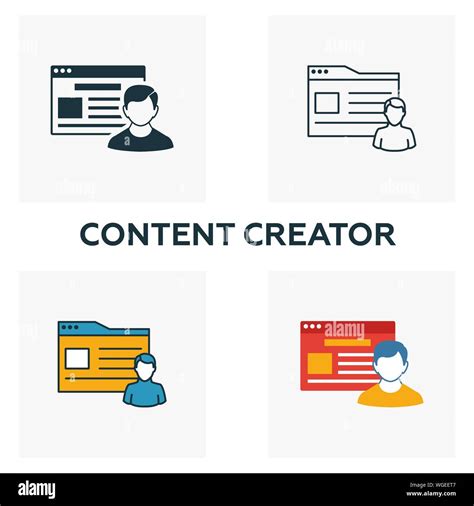 Content Creator Symbol Gesetzt Vier Elemente In Verschiedenen