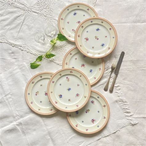 Lot De Assiettes Plates Limoges Petites Fleurs Et Dorure Porcelaine