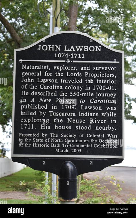 A historic marker for John Lawson the naturalist, explorer, and ...