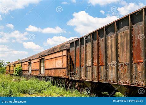 Old Rusty Train Cars Curving Stock Photo Image Of Locomotive Heavy