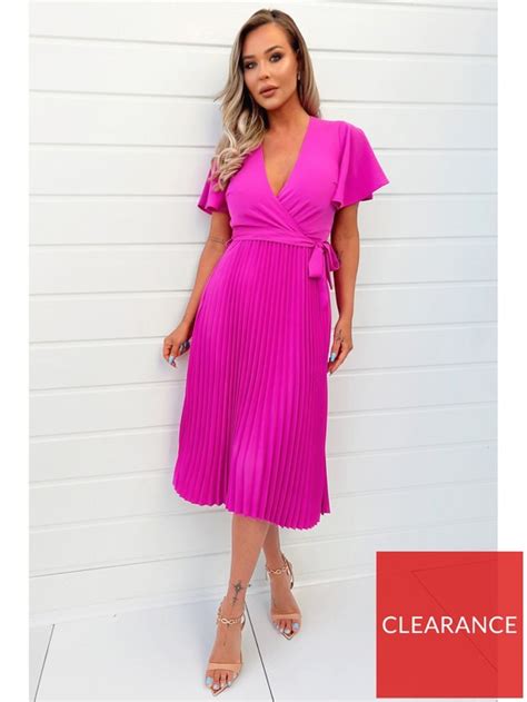 Ax Paris Pleated Midi Dress Pink Uk