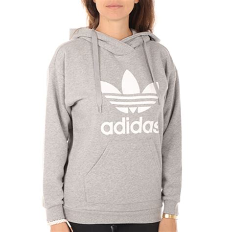 Adidas Originals Sweat Capuche Femme Trefoil Bp9486 Gris Chiné