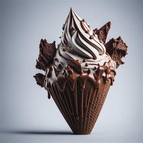 Premium Ai Image A Cone Of Ice Cream With Chocolate And Vanilla Ice