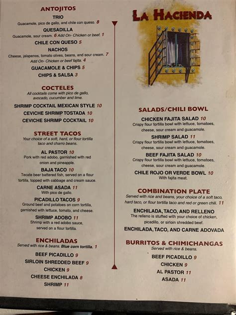 Menu At La Hacienda Steakhouse Moriarty 5 Carl Cannon Ranch Rd