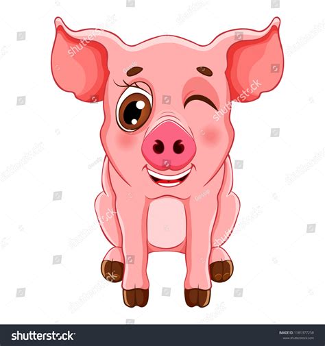 Sketch Cartoon Wink Pig Sitting Children Stock Vector (Royalty Free ...