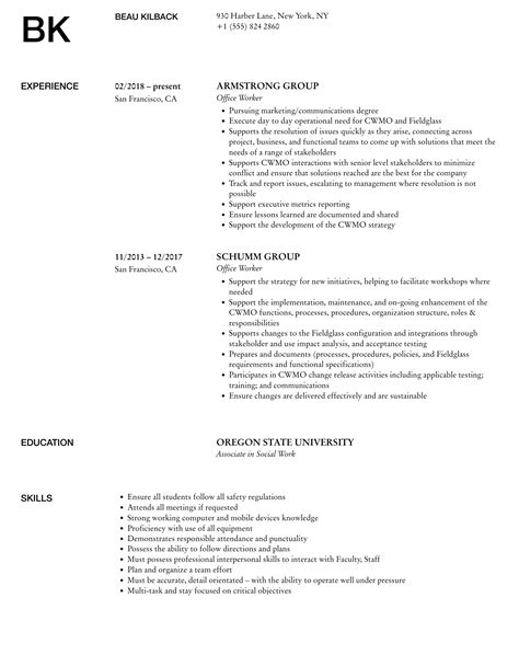 Office Worker Resume Samples | Velvet Jobs