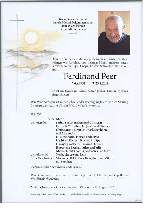 Ferdinand Peer Bestattung Stephan Sarg