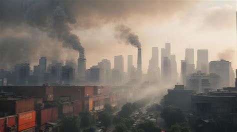 Premium AI Image | photo heavy air pollution on big city