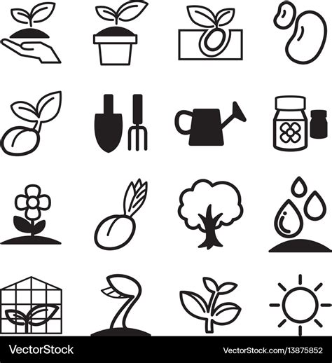 Cultivate Plant Grow Icons Set Royalty Free Vector Image