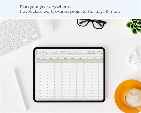 Year Planner Excel Spreadsheet, Family, School, Professional, Travel ...