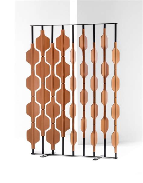 Geometric Wooden Room Divider with Black Metal Poles