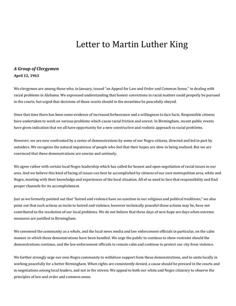 Letter to Martin Luther King