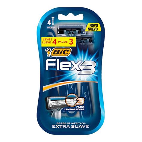 Barbeador Bic 3 Laminas - Kit Aparelho De Barbear Bic Flex 3 Lâminas Premium 4 Unidades ...