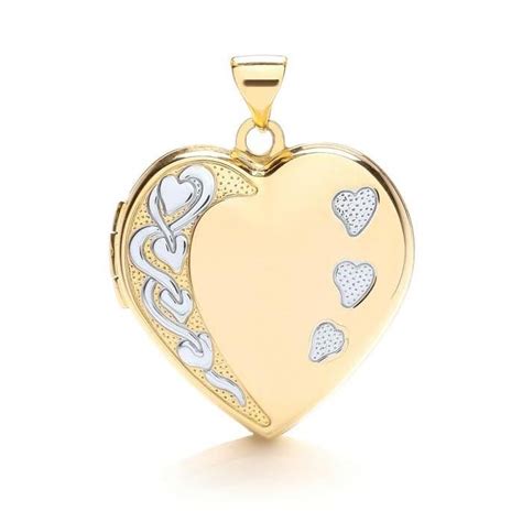 Large 9ct White & Yellow Gold Hearts Engraved Heart Shaped Family ...