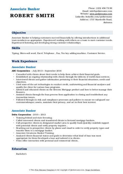 Associate Banker Resume Samples QwikResume