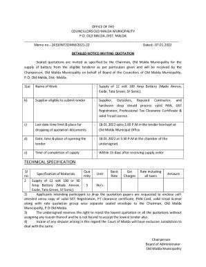 Fillable Online Notice Inviting E Tender No 35 To 40 Of CHAIRMAN OMM