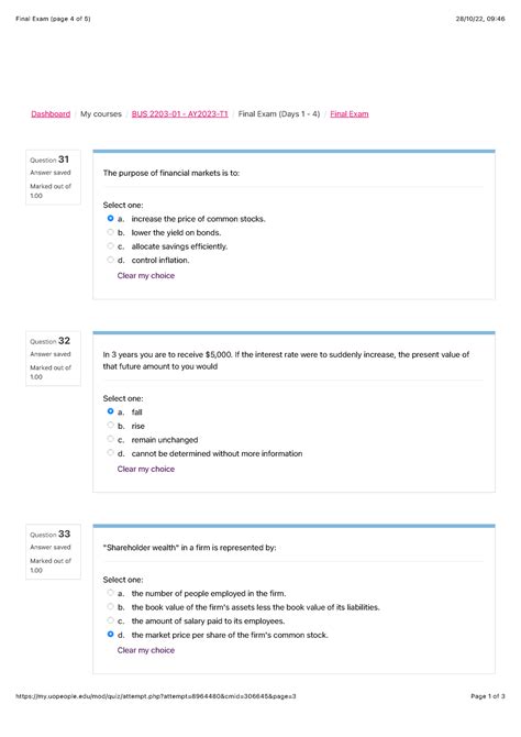 Final Exam Page Of Principles Of Finance Bus Year