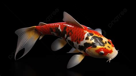 Tampilan Samping Ikan Koi 3d Yang Menampilkan Pola Warna Merah Putih