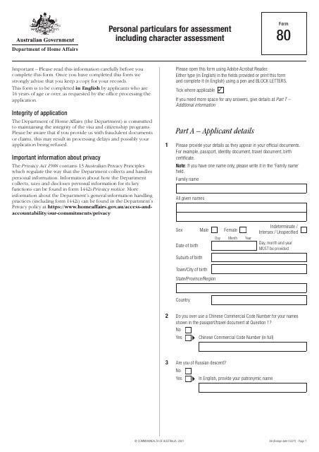 Form 80 Fill Out Sign Online And Download Fillable Pdf Australia