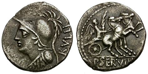 100 BC - Roman Republic. P. Servilius Rullus AR Denarius / Victory in Biga