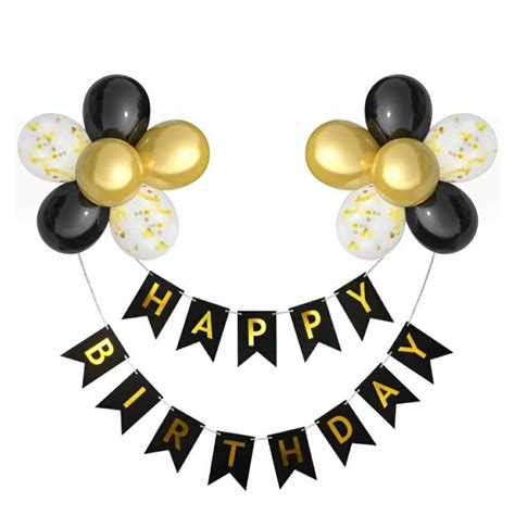 Black Gold Happy Birthday Banner With 12 Pieces Ballons Birthday Sign