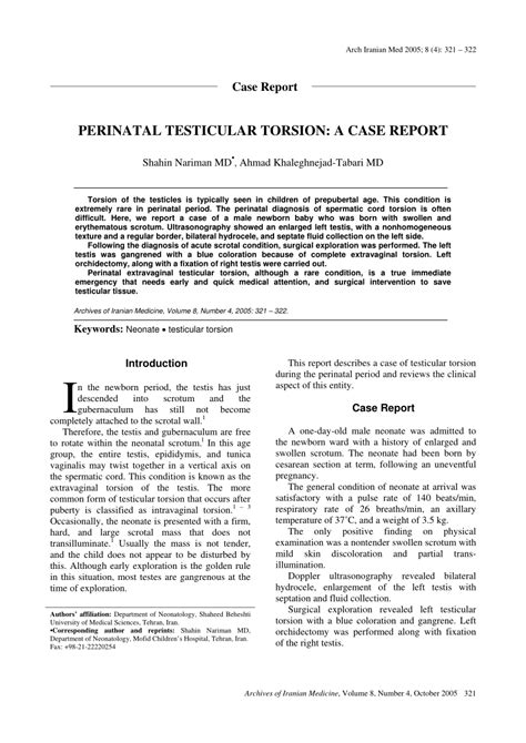 Pdf Perinatal Testicular Torsion A Case Report