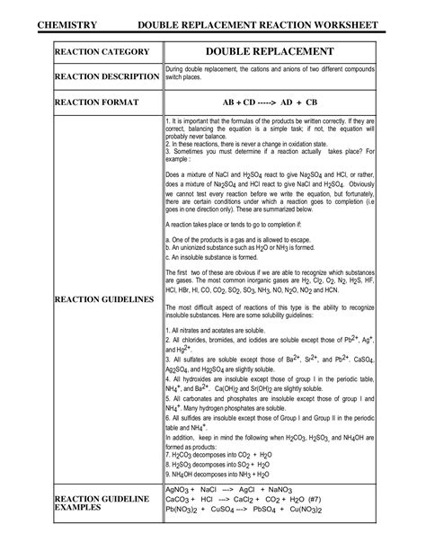 Chemistry Double Replacement Reaction Worksheet Worksheets Library