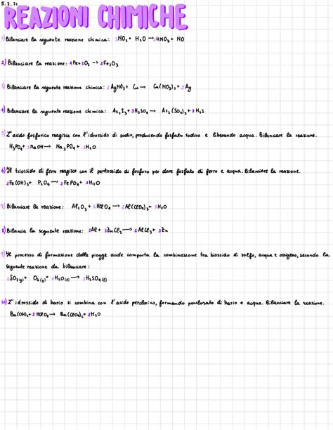 Esercizi Di Bilanciamento Sulle Reazioni Chimiche Docsity