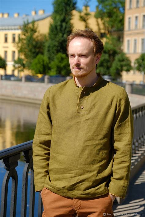 Рубашка мужская из льна " Оливковая" – заказать на Ярмарке Мастеров ...