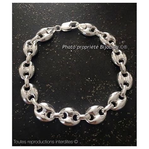 Bracelet Grain De Café Bombés 1 CM X 23CM LARGE Argent Massif 925 Homme