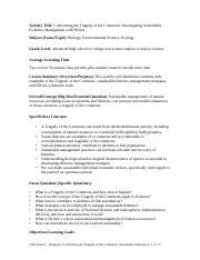 Tragedy of Commons - Sustainable Fisheries NOAA.pdf - Activity Title: Confronting the Tragedy of ...