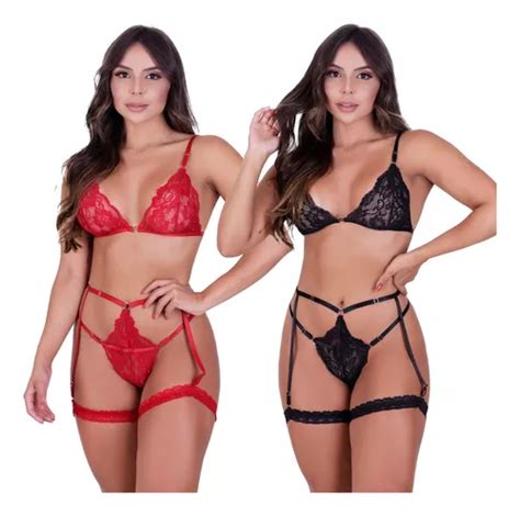 Kit 2 Conjunto Lingerie Gladiadora Completo Sexy Luxo Parcelamento