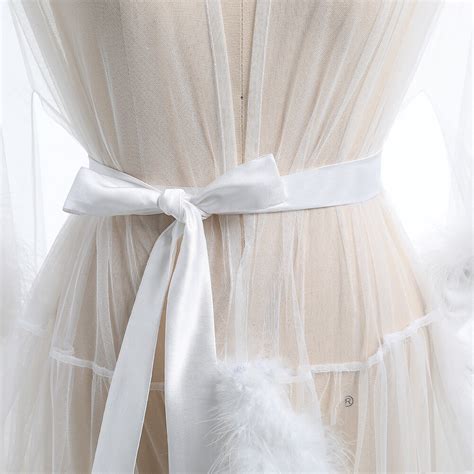 Women Sexy Tulle Feather Robe Lingerie Nightgown Bathrobe Lace Up Sleepdress EBay