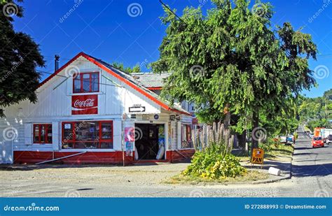 Street In Chilenean Andes Town With Typical Supermarket Editorial Stock