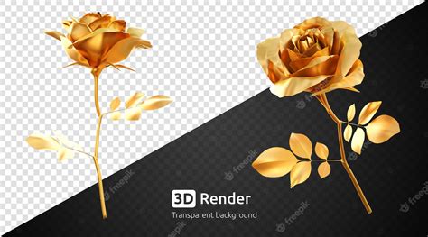 Premium Psd Golden Rose Flower 3d Render Isolated