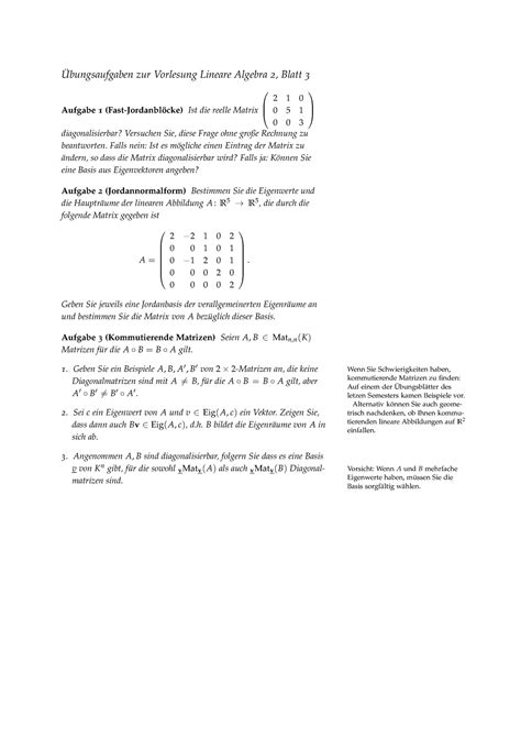 La Blatt Sose Lineare Algebra B Bungsaufgaben Zur