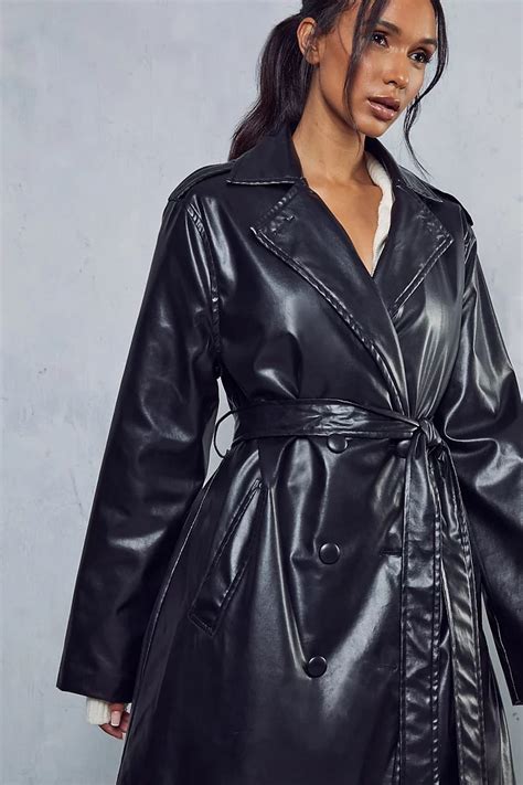 Faux Leather Longline Trench Coat Ph